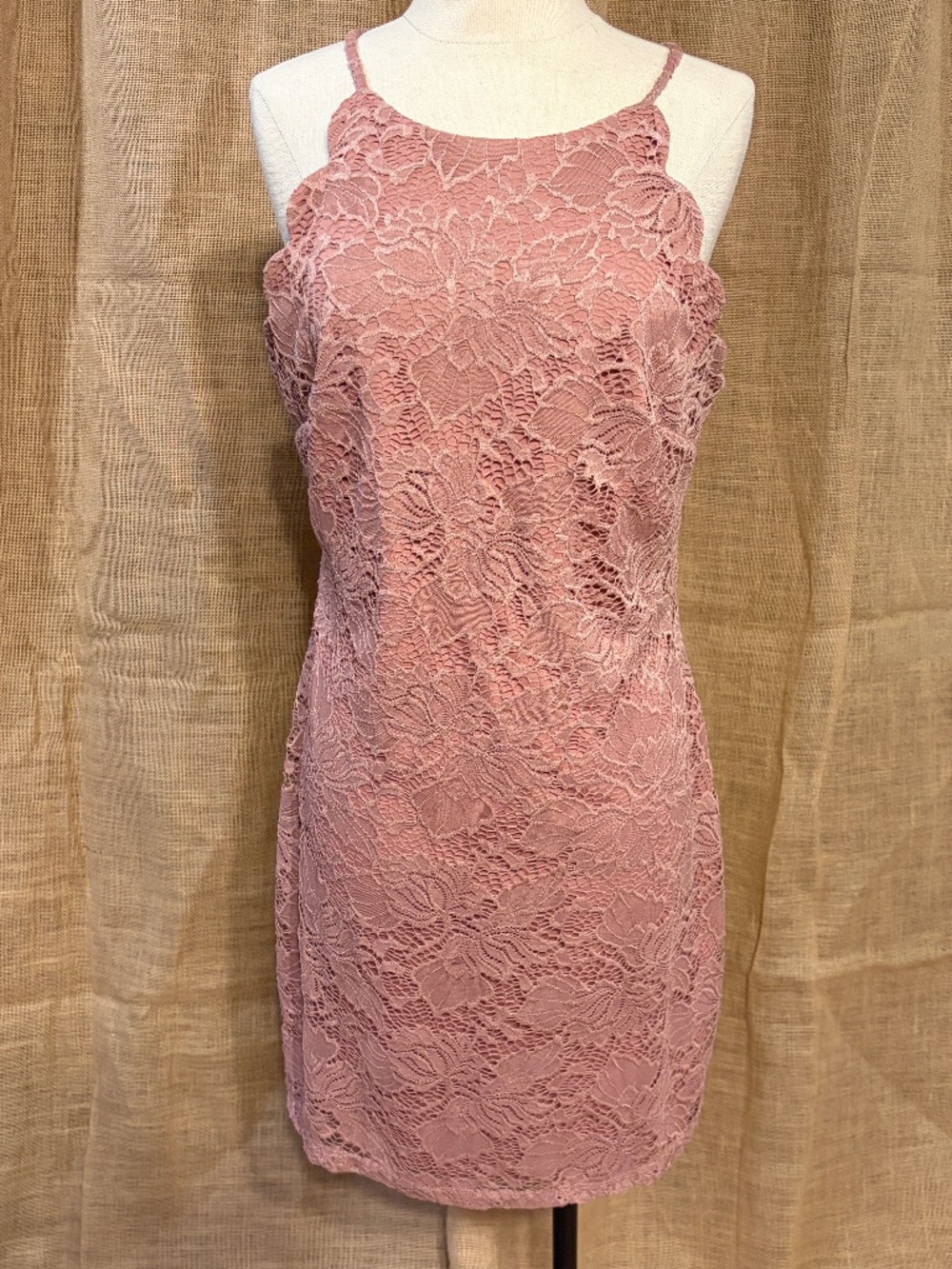 By & By Dusty Rose Lace Sheath Dress TAGGED 15 Juniors, SEE MEASUREMENTS
